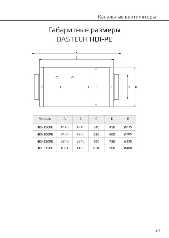 Канальный вентилятор Dastech HDI-150PE, Ø150 мм, 560 м³/ч